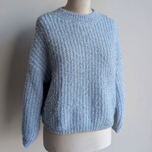Blue silver tinsel metallic knit sweater